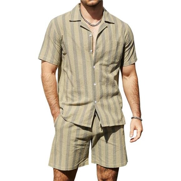 Other - Men's Casual 2 Piece Outfits Short Sleeve Button Down Summer Set